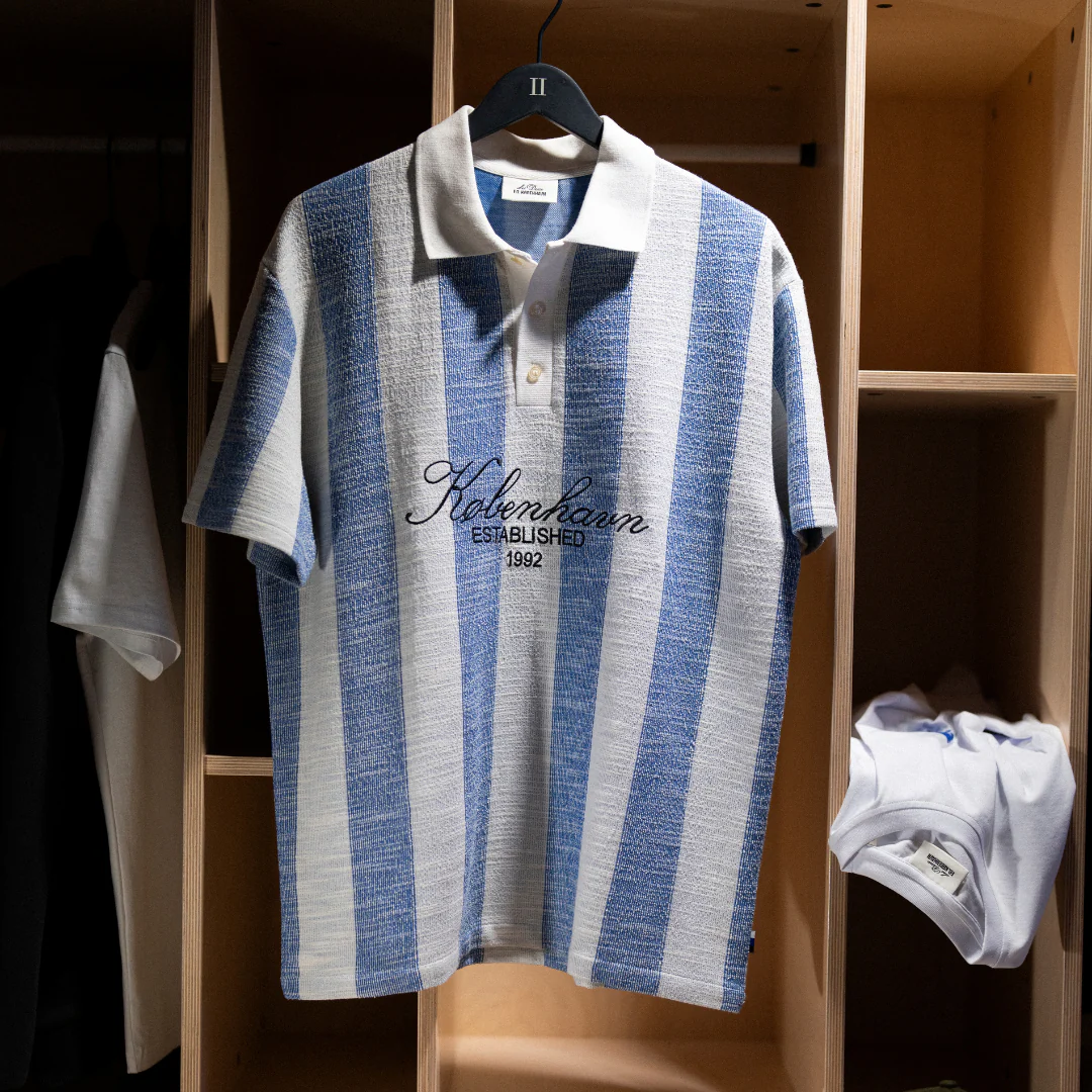 FCK x Les Deux Jersey Jacquard Polo Blå/hvid - Image 4